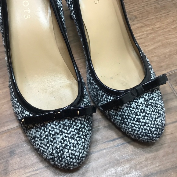Talbots Tweed Gray/black Round Toe Bow Pumps Shoes - Picture 7 of 8